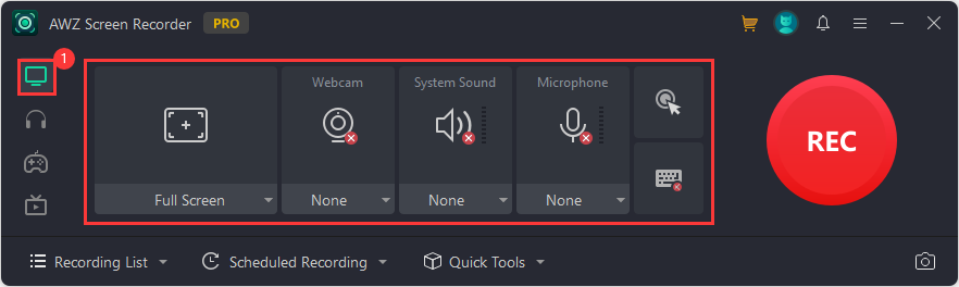 AWZ Screen Recorder navigation - Record screen