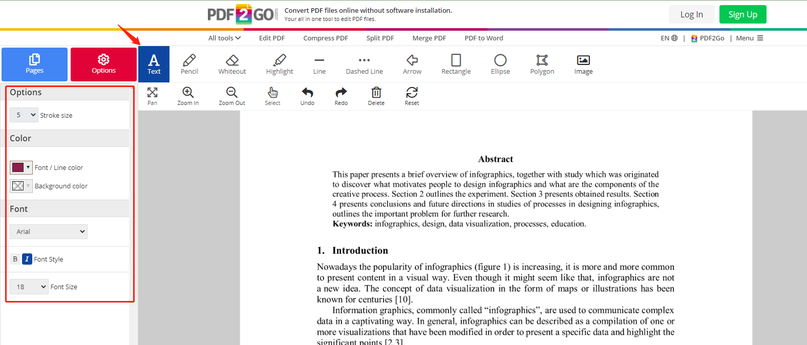 Solution adding text to a pdf document online offline