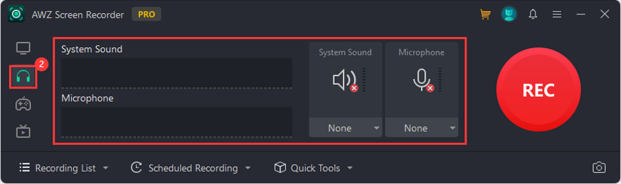 AWZ Screen Recorder navigation - Record Audio