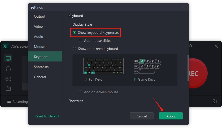 Record keyboard keypress