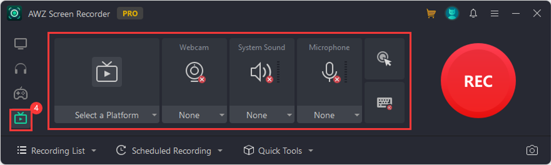 AWZ Screen Recorder navigation - Record streaming video