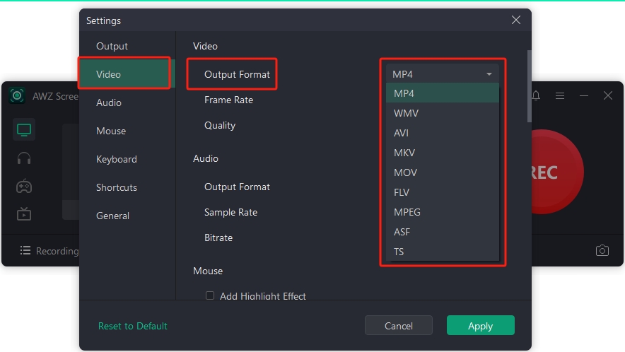 Export video to a desired format