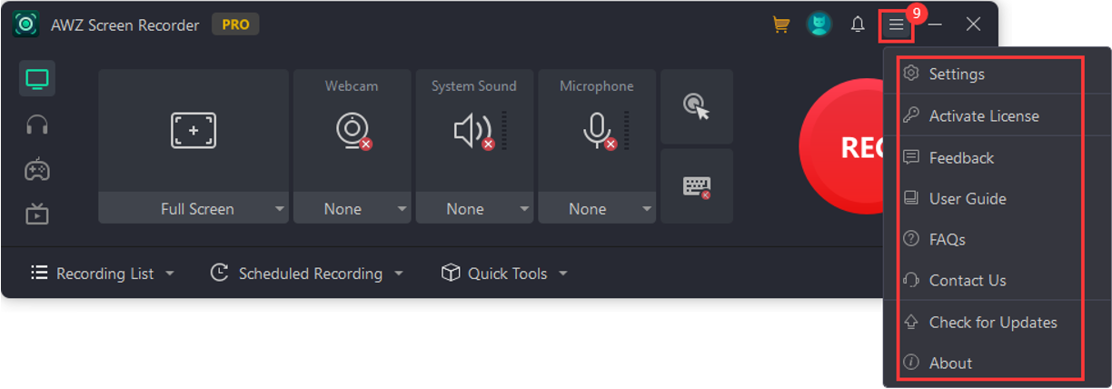 AWZ Screen Recorder navigation - See More