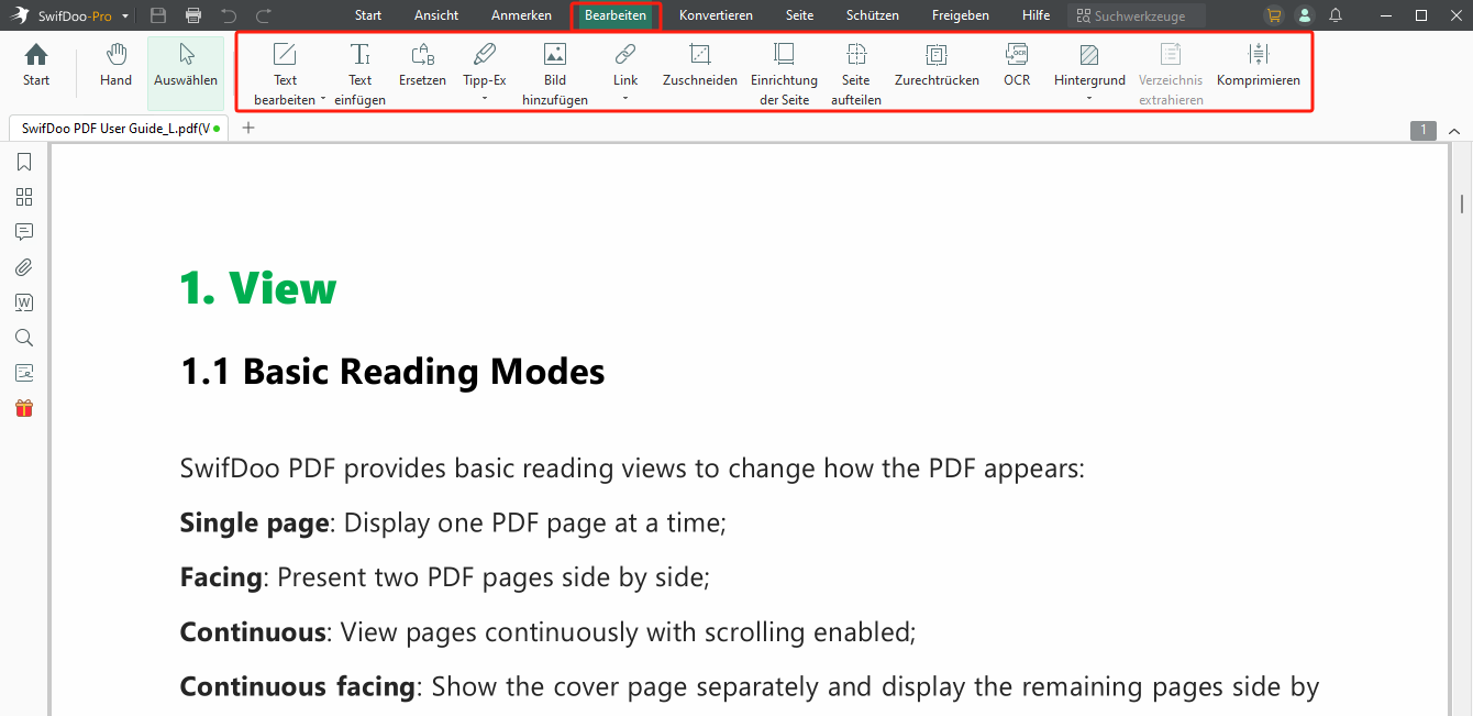 Bearbeiten Sie Ihr PDF in SwifDoo PDF