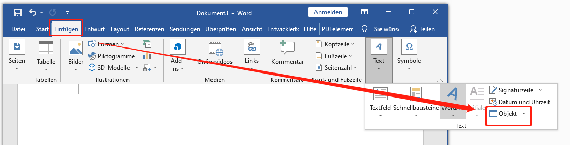 Kann ich eine PDF-Datei in eine Word Datei Einfügen?