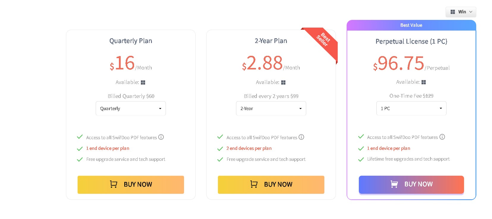 pricing page