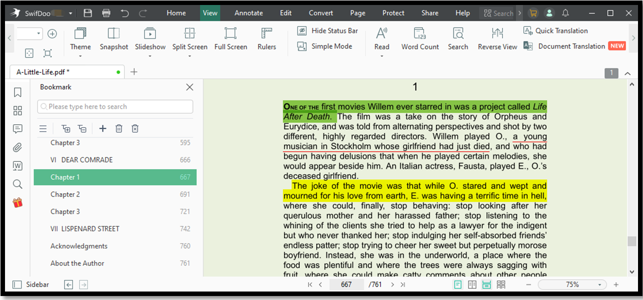 A Little Life PDF reading joyfully with SwifDoo PDF