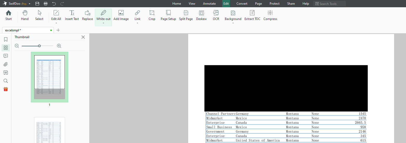 A PDF File with Blackout Area in SwifDoo PDF