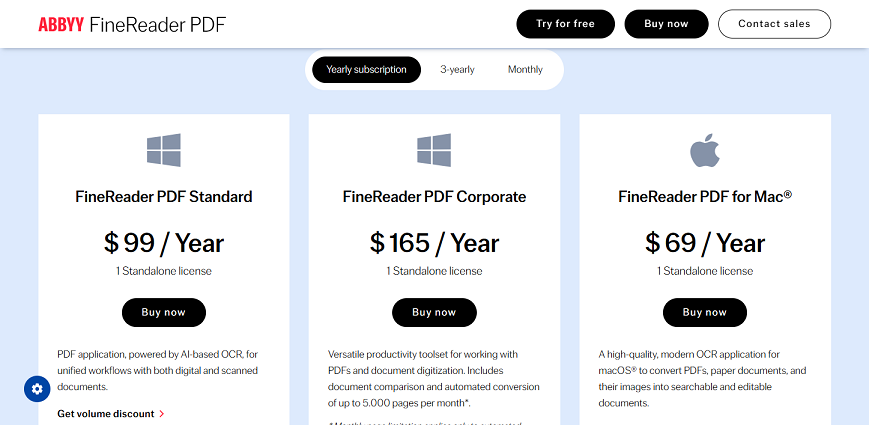 ABBYY FineReader pricing page for individual