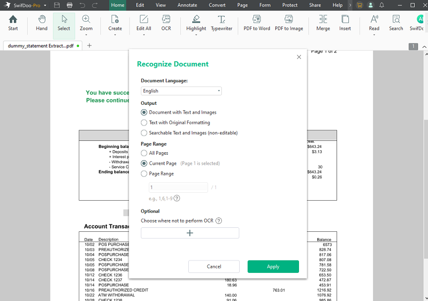 Edit interface of SwifDoo PDF