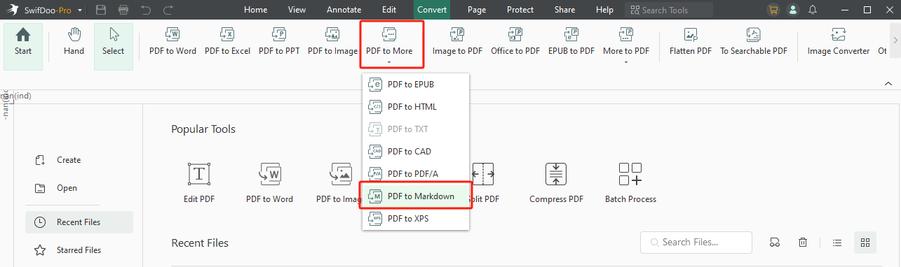 Access PDF to Markdown in SwifDoo PDF