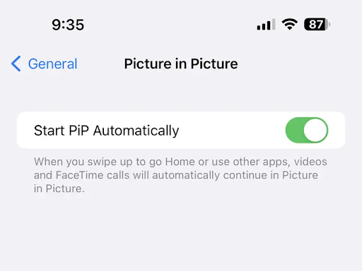 Active Picture in Picture Mode on iPhone