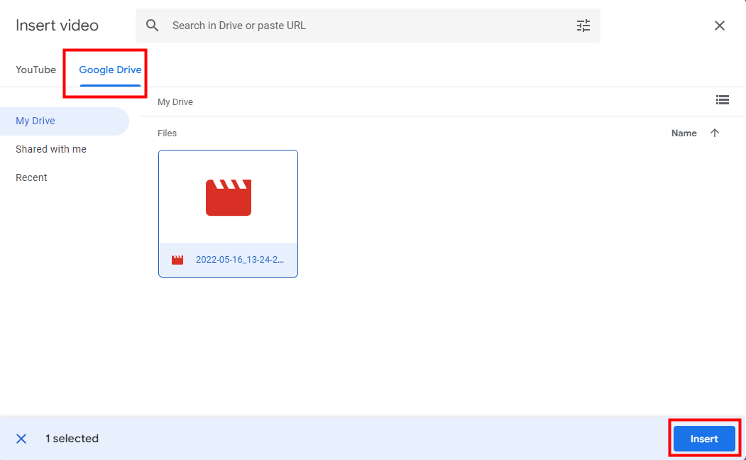 Add a video to Google Slides from Google Drive 2