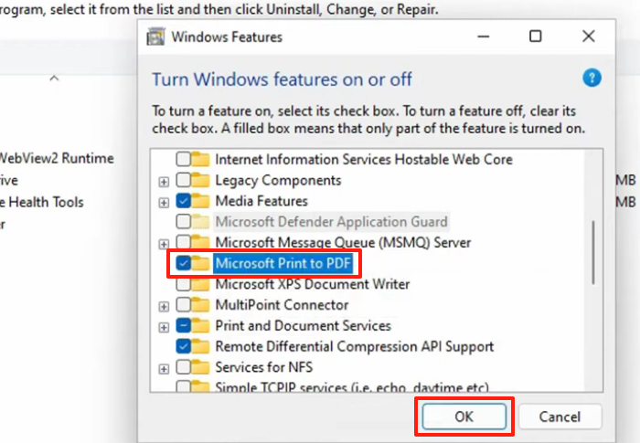 Way 3: How to Install Microsoft Print to PDF by Windows Features