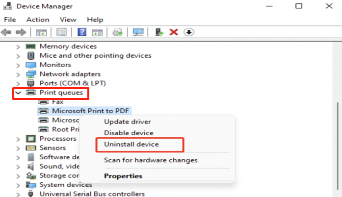 Way 2: Reinstall Microsoft Print to PDF from Device Manager