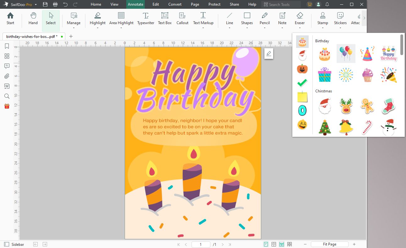 Add Birthday Stickers to PDF Card