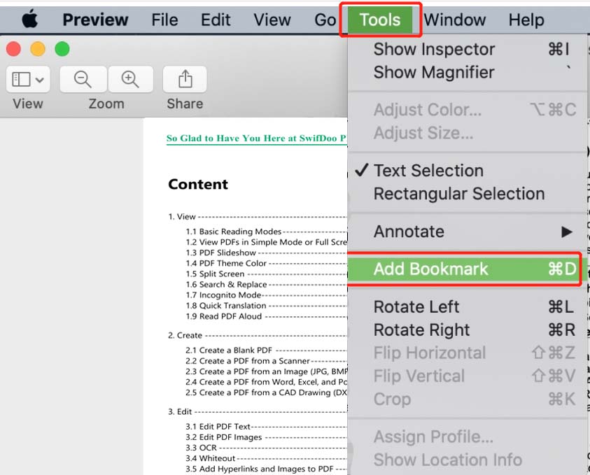 Add bookmarks to PDF with Preview step 2