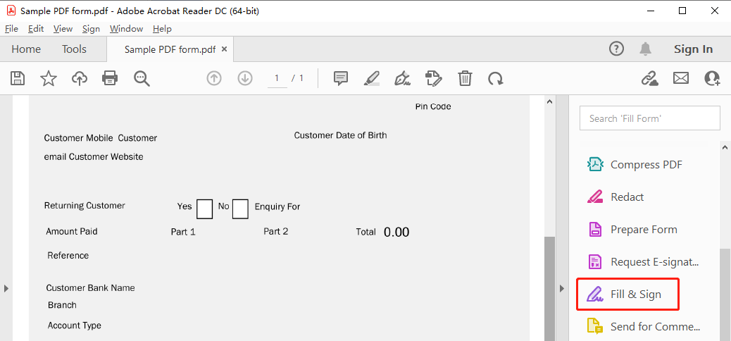 Add check mark in PDF in Adobe Acrobat Reader step 2