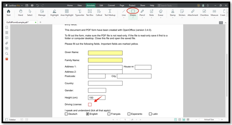 Add checkboxes in SwifDoo PDF