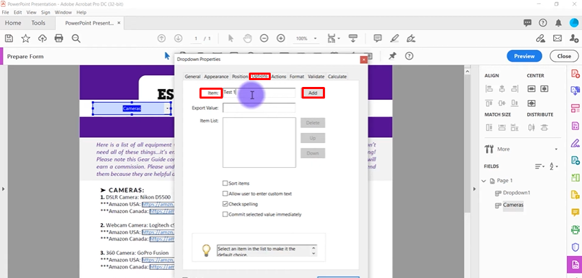 Add Drop-Down List Content Using Acrobat