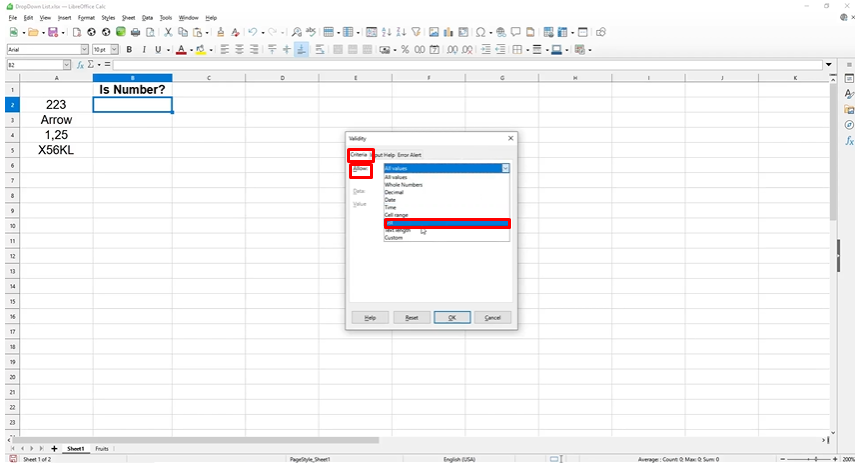 Add Drop-Down List Content Using Libre Office