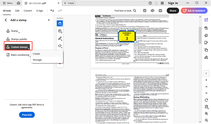 Add Exhibit Stamp to PDF Using Adobe Acrobat