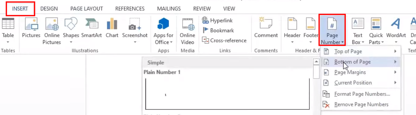 Add page numbers in Word with Microsoft  Office 1
