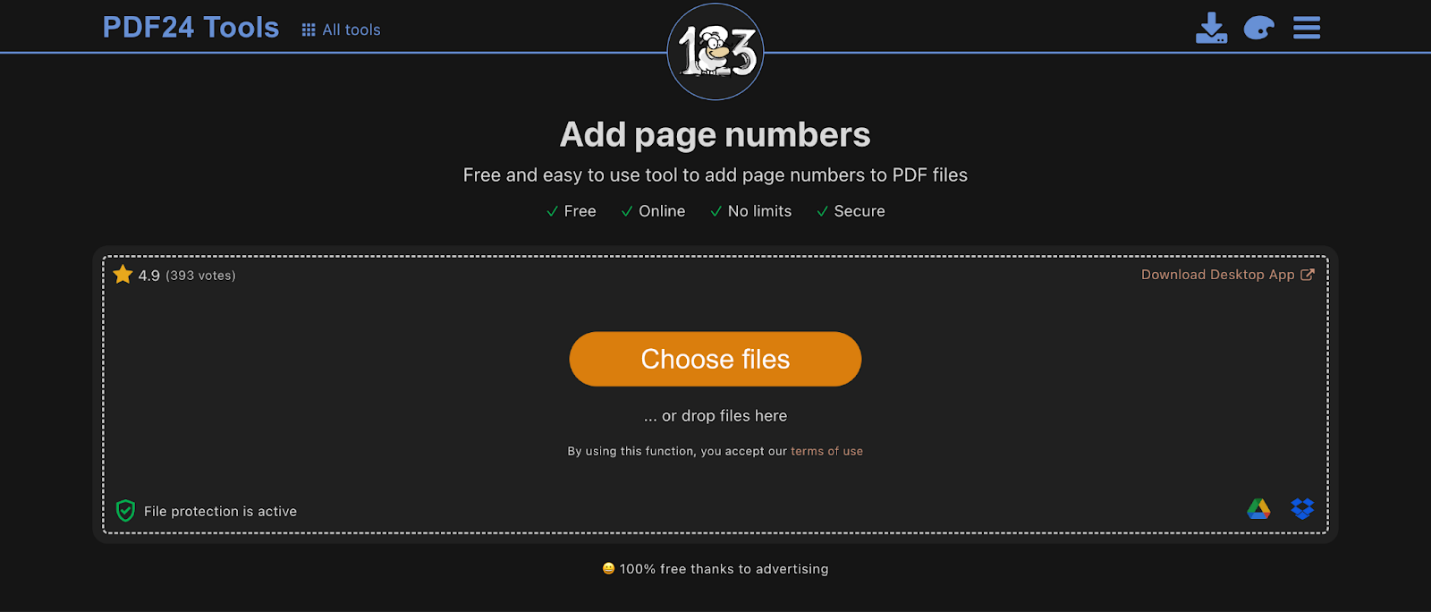 Click Choose files to import your PDF into PDF24Tools