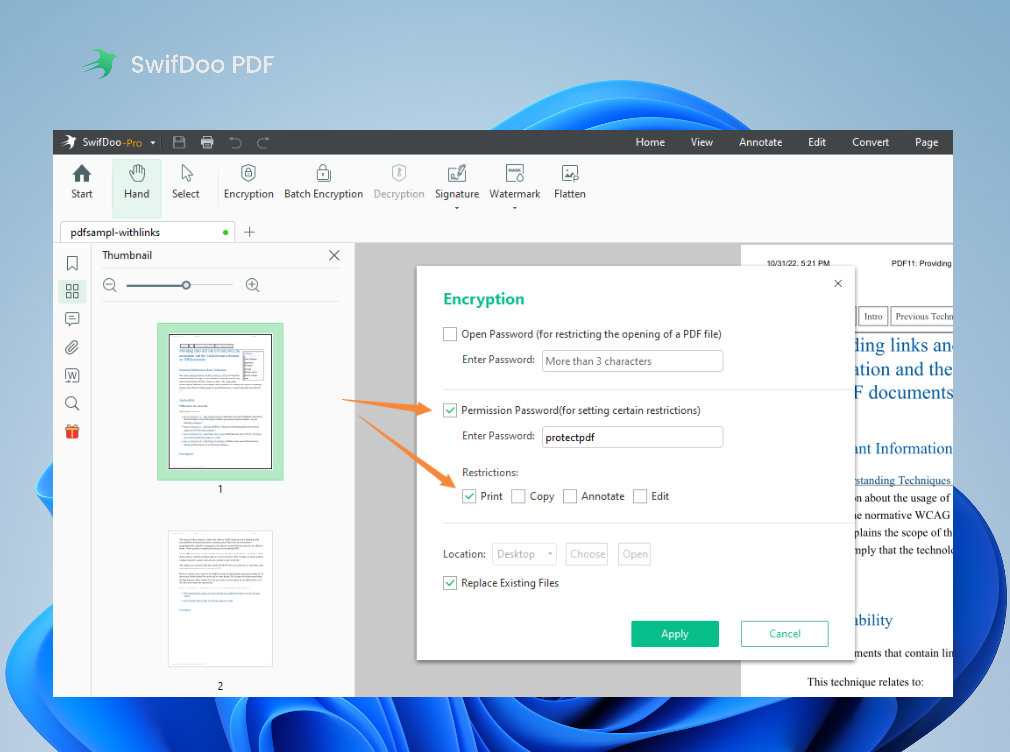 Add Printing Password Using SwifDoo PDF