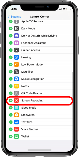 Add Screen Recording to Control Center