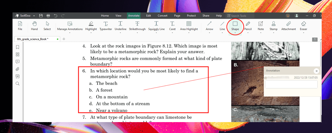Add shapes to PDFs in SwifDoo PDF