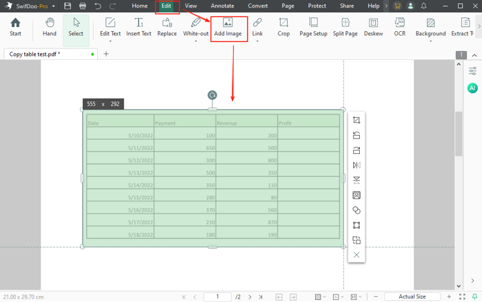 Insert Table in PDF as Image 2