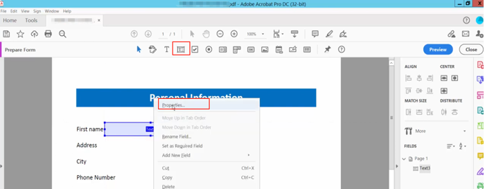 Add a Table to a PDF by Adding Text Fields 2