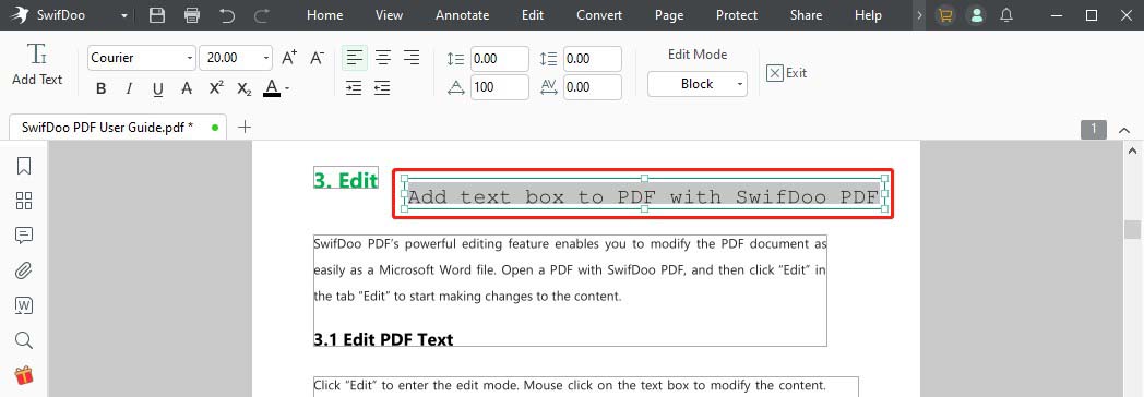 Add text box to PDF with SwifDoo PDF step 3
