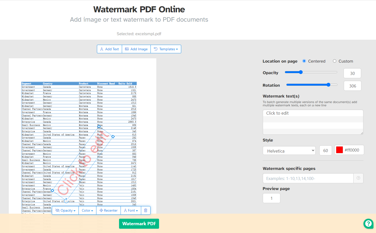 Add Text Watermark to PDF Online
