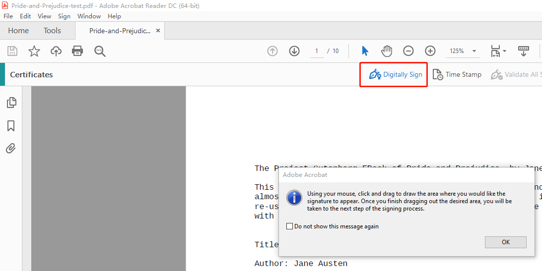 Adobe Acrobat Reader Digital Sign Feature