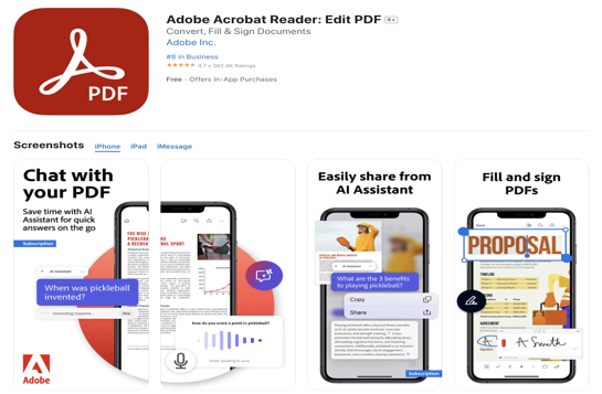 Adobe Acrobat Reader iPhone PDF reader