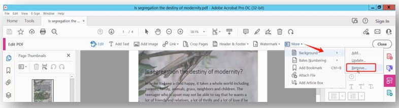 Adobe Acrobat removes backgrounds from PDF