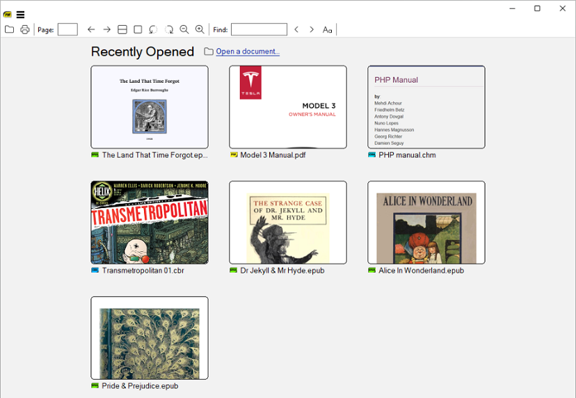 Interface of SumatraPDF