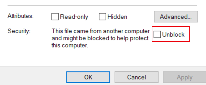 Check the Unblock button