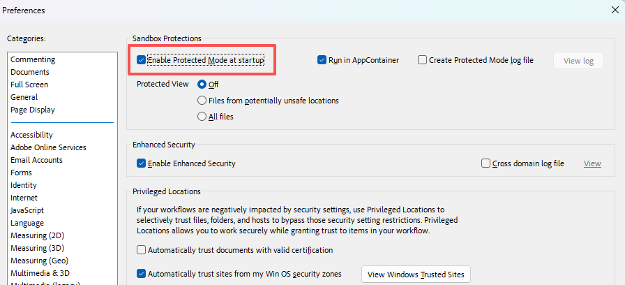 Disable Protected View
