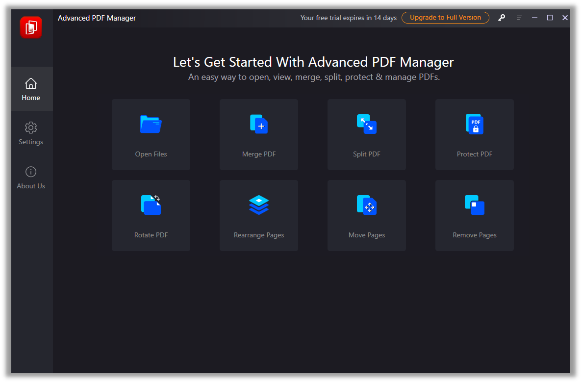 The interface of Advanced PDF Manager