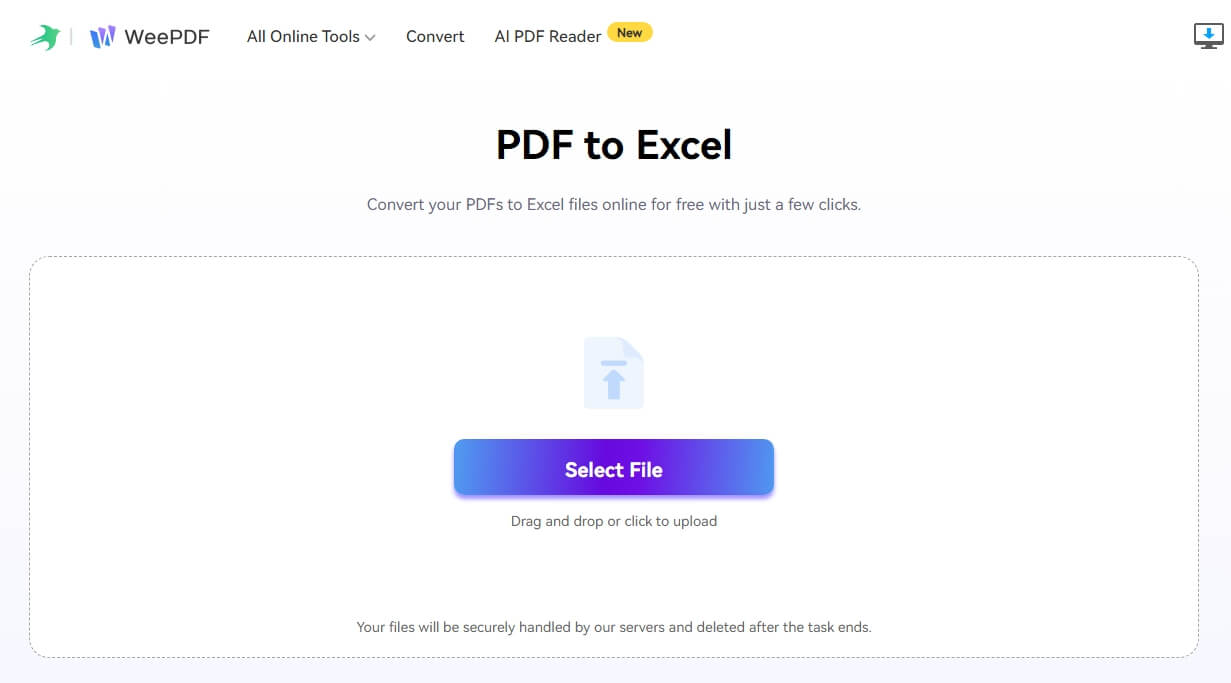 WeePDF PDF to Excel