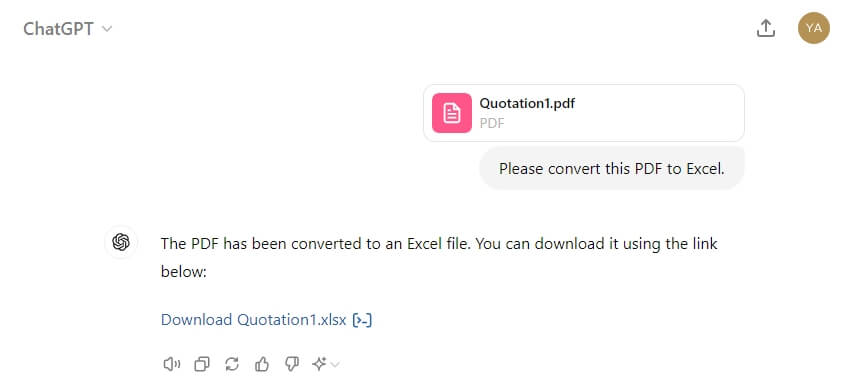 ChatGPT Convert PDF to Excel