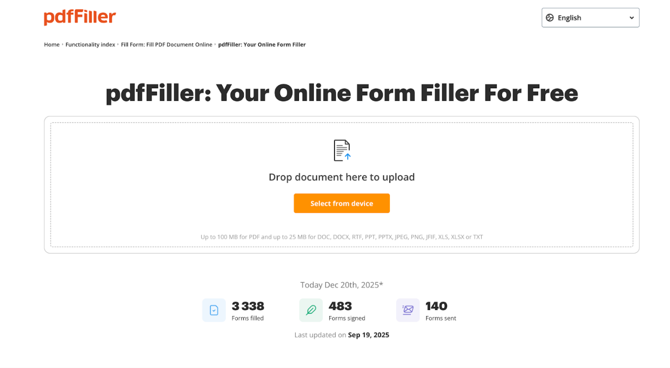 Interface of pdfFiller