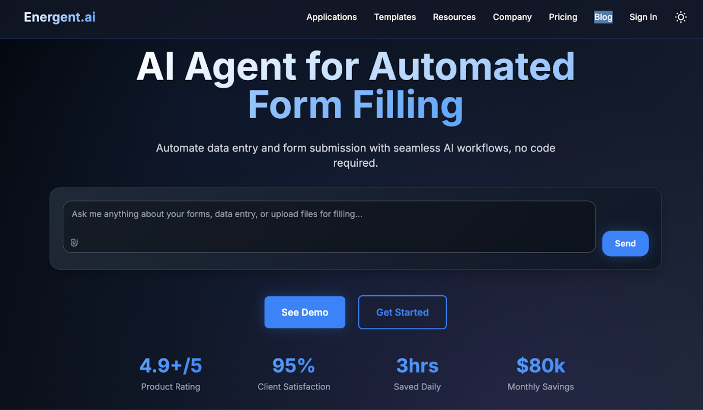 Webpage of Energent.ai