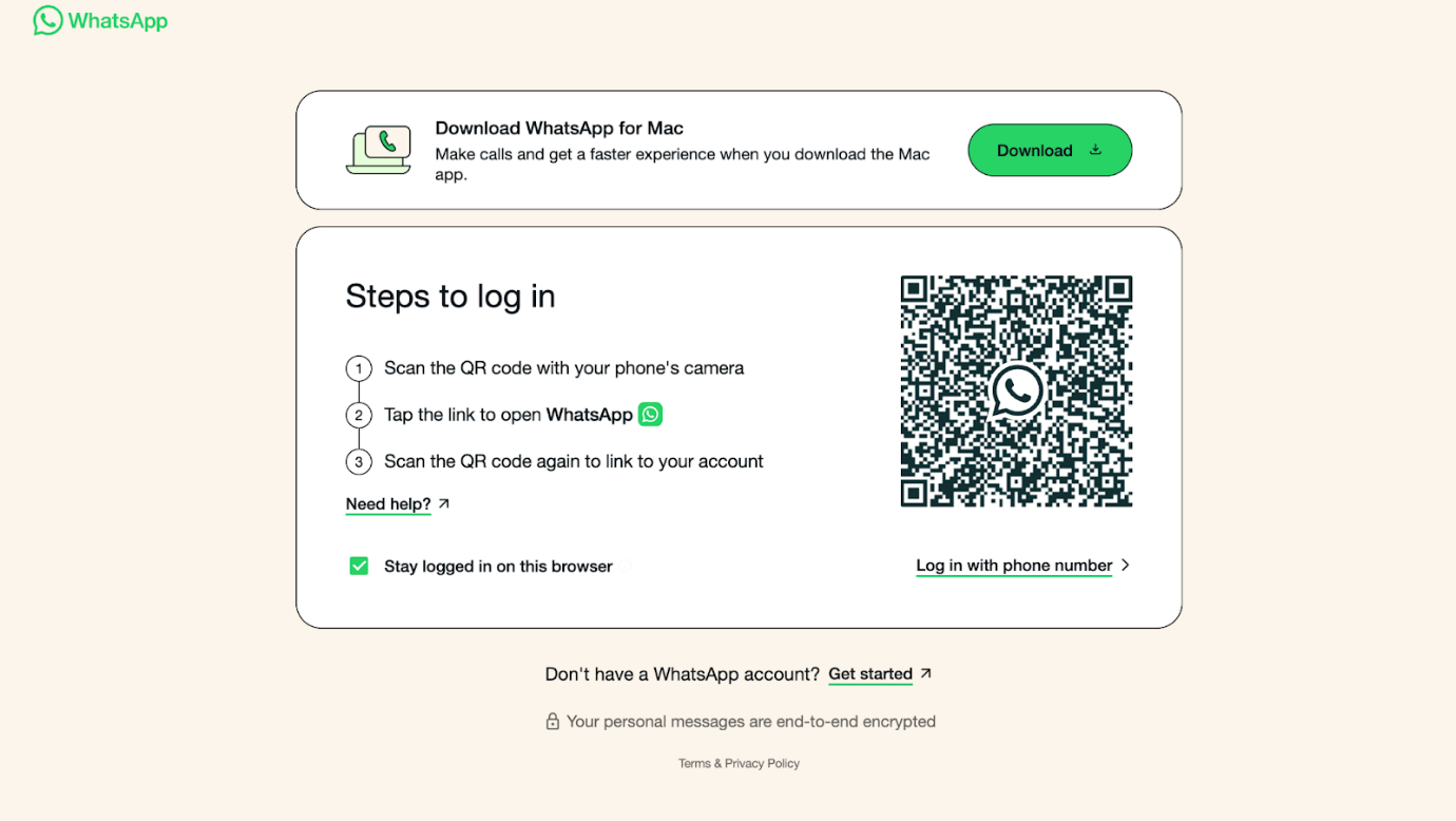 The webpage interface of WhatsApp