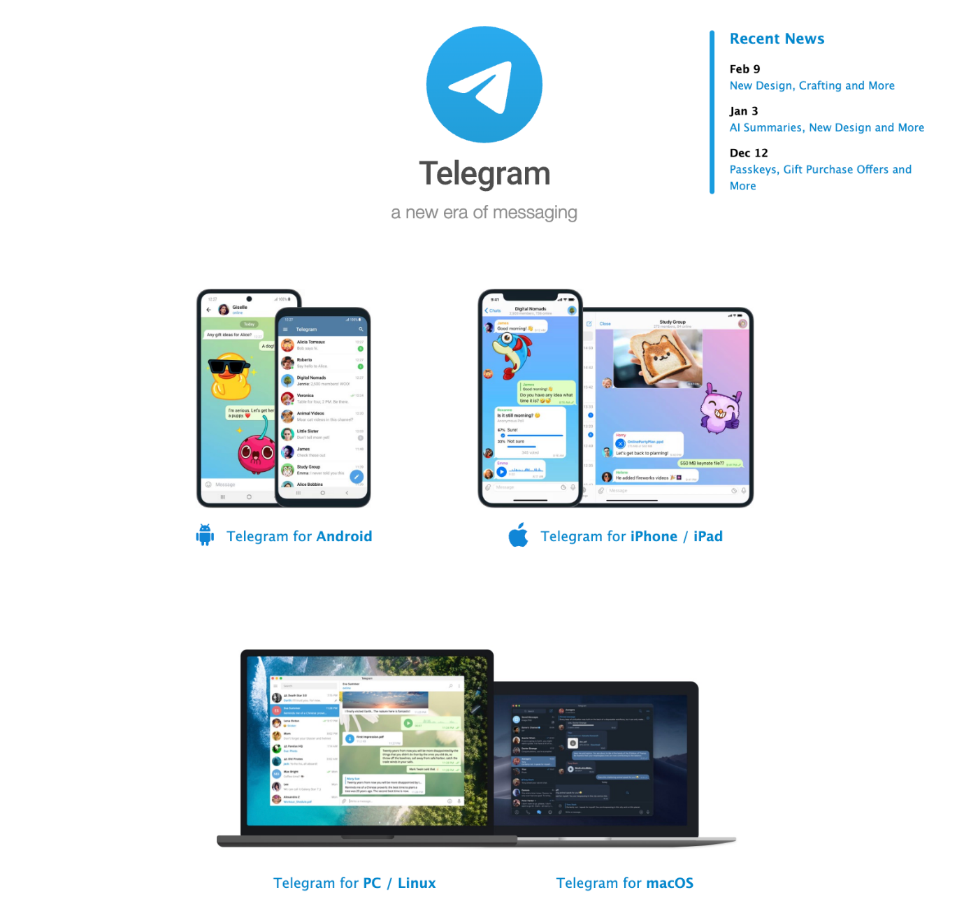 The webpage of Telegram