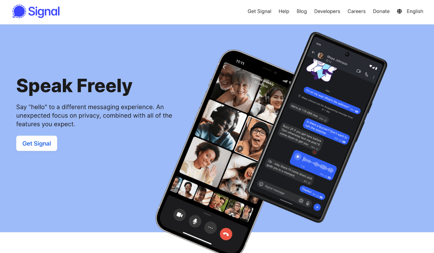 The website interface of Signal
