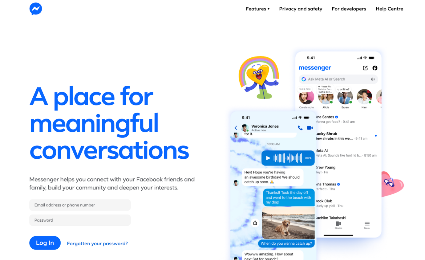The website interface of Facebook Messenger